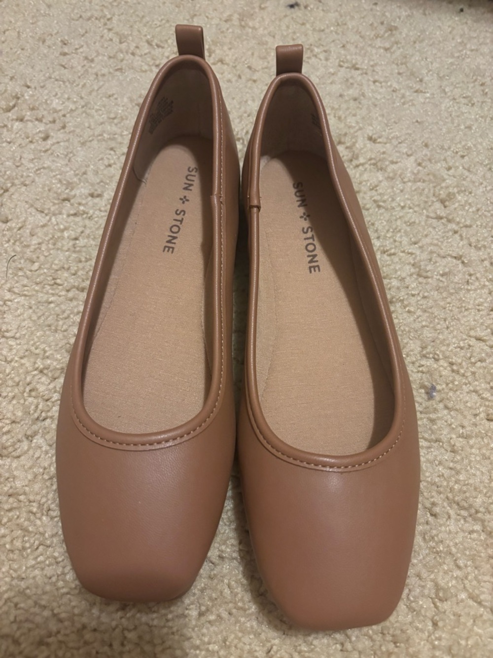 Sun + Stone Women's Chestnut Square-Toe Ballet Flats